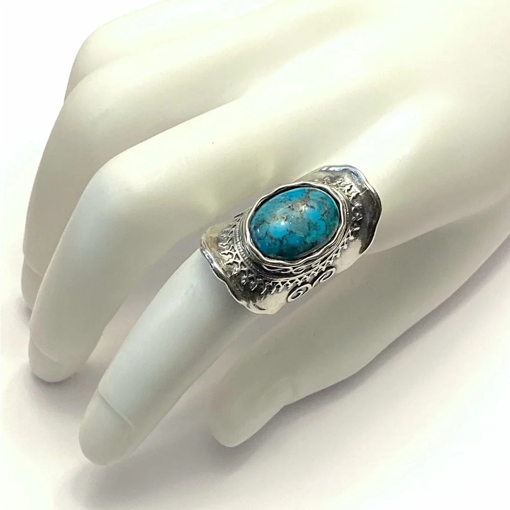 Didae Artisan Silver Ring and Turquoise Stone Ring Shablool Size 7 1/2 - Picture 6 of 13